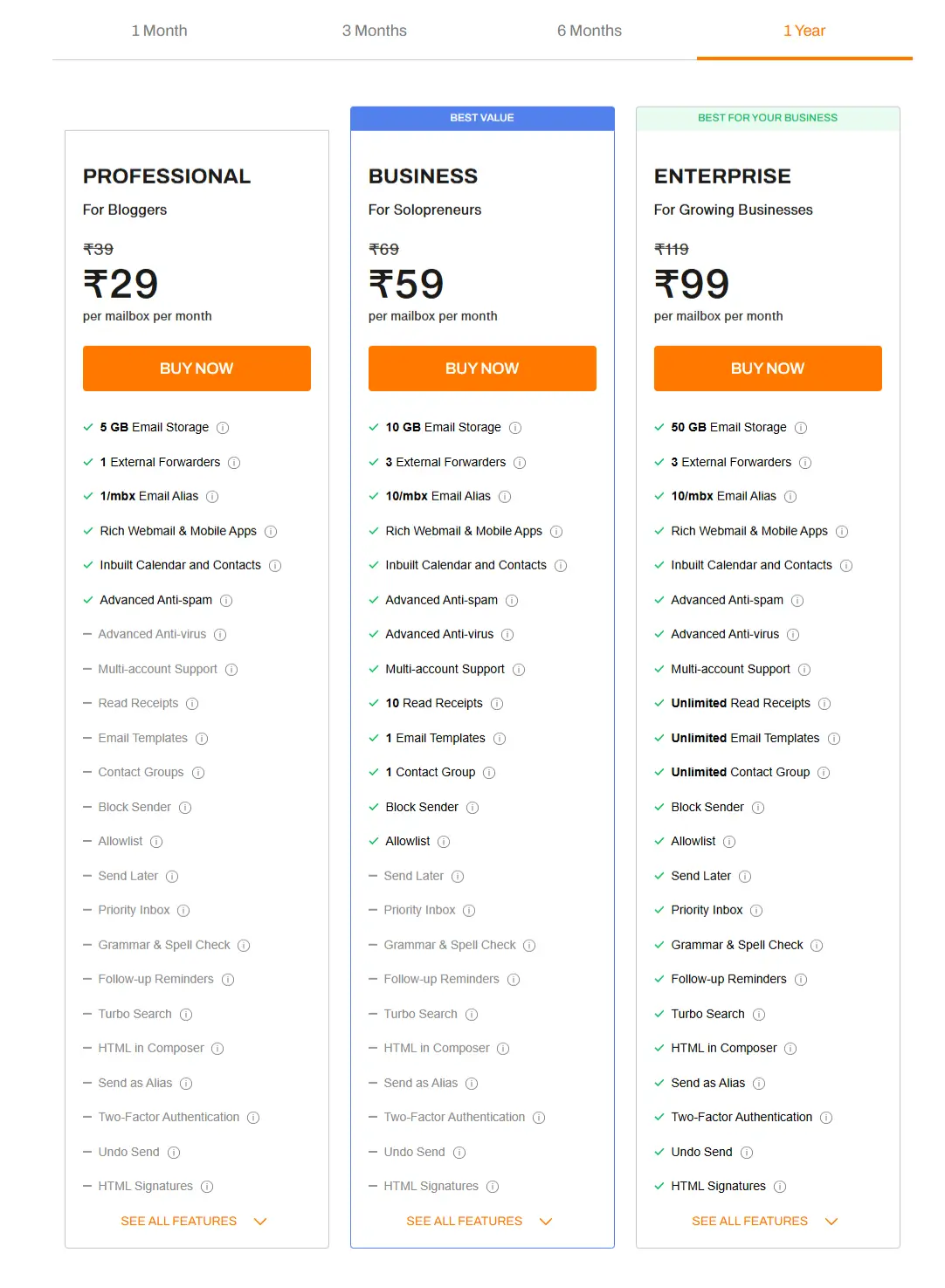 BigRock Email Hosting Plans